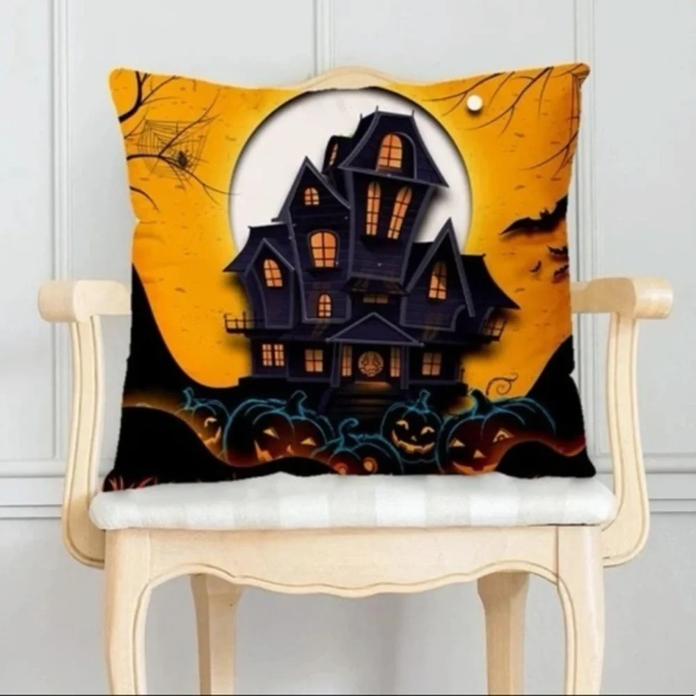 Halloween Decorative Throw Pillow Cover- Haunted House 17” x 17” (2- Pack)
